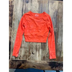 CB Sports Women's Red Crew Neck Long Sleeves Pullover Crop Sweatshirt Size Large